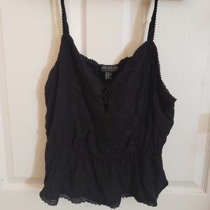 Forever 21+ Black Lace and Tassels Peplum Cami 2x